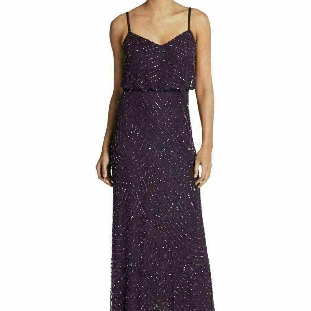 NEW Adrianna Papell Embellished Blouson Gown in Amethyst/Gunmetal [SZ 10‎ ] - Picture 6 of 14